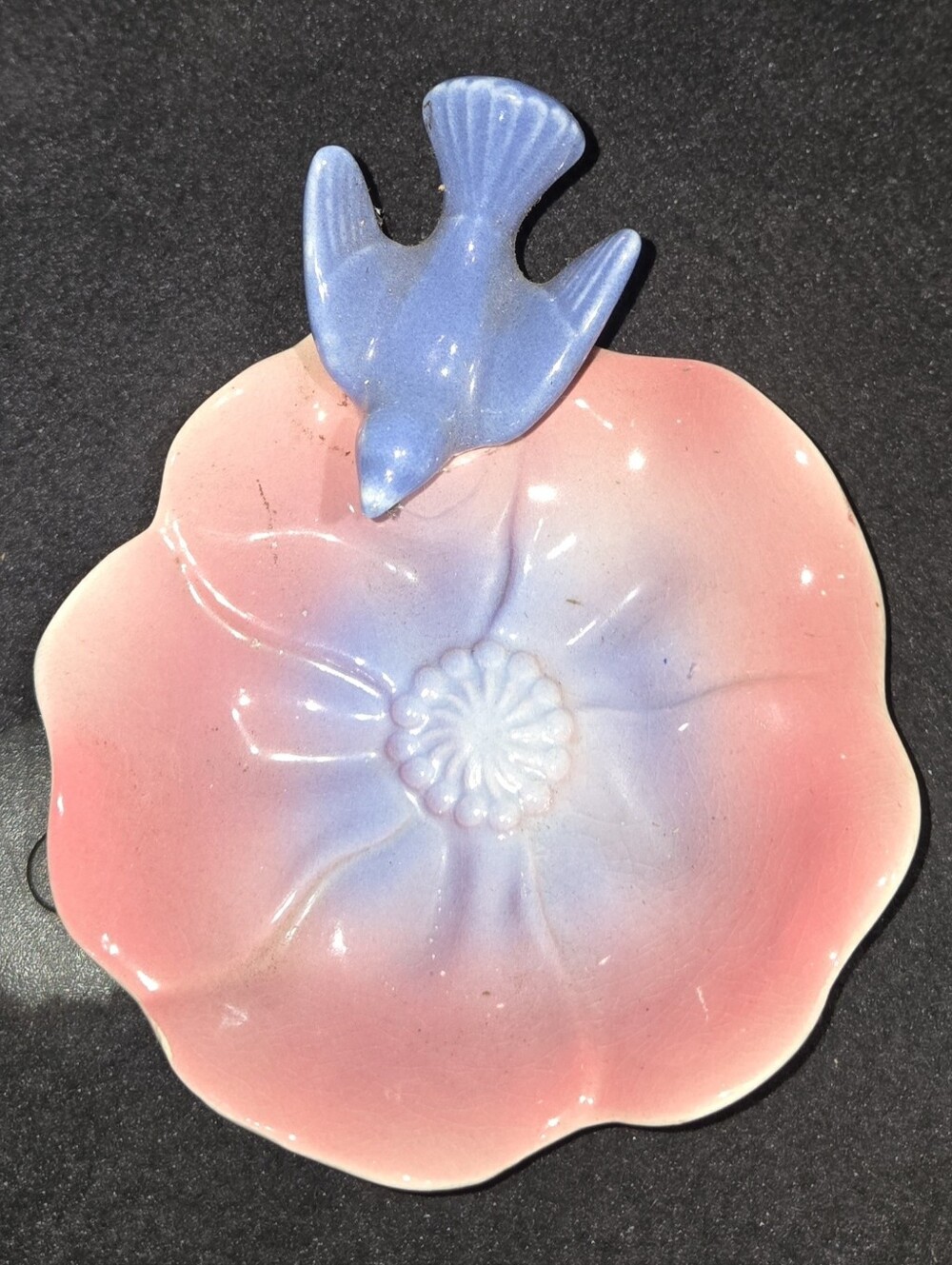 Vintage Royal Copley Ceramic Bird and Flower Trinket Dish